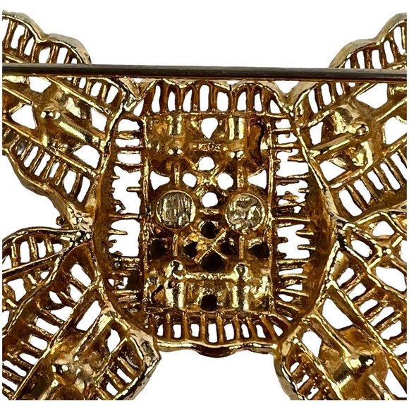 Vintage Large Clear Rhinestone Bow Brooch Gold Tone Pin 3 3/4 Inch L N - Picture 10 of 10